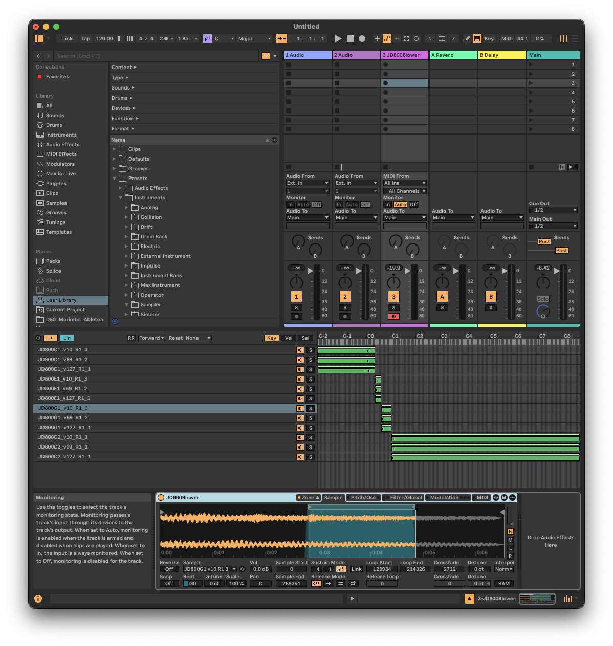 Ableton Sampler multi-velocity library exported by Xtractpler