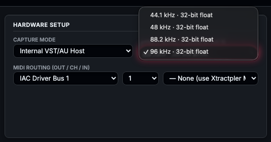 Xtractpler v3.6 Internal capture at 96 kHz 32-bit float