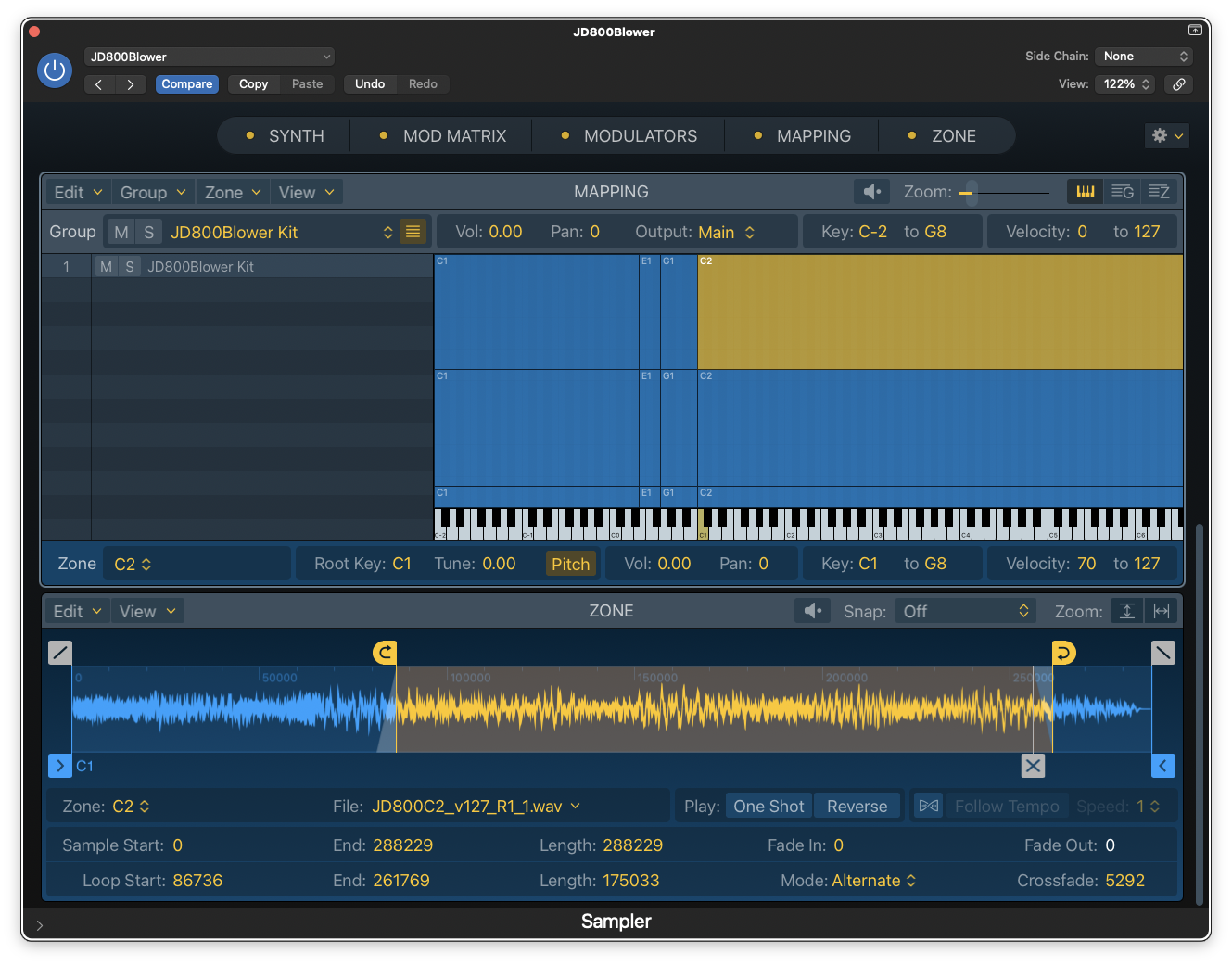 Logic Pro EXS24 library with loop points exported by Xtractpler