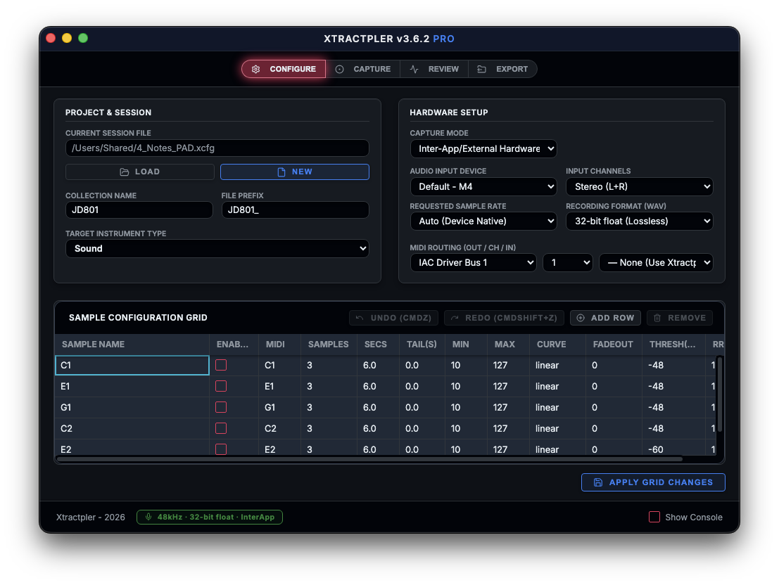 Xtractpler v3.6 main screen showing the new Tail parameter column