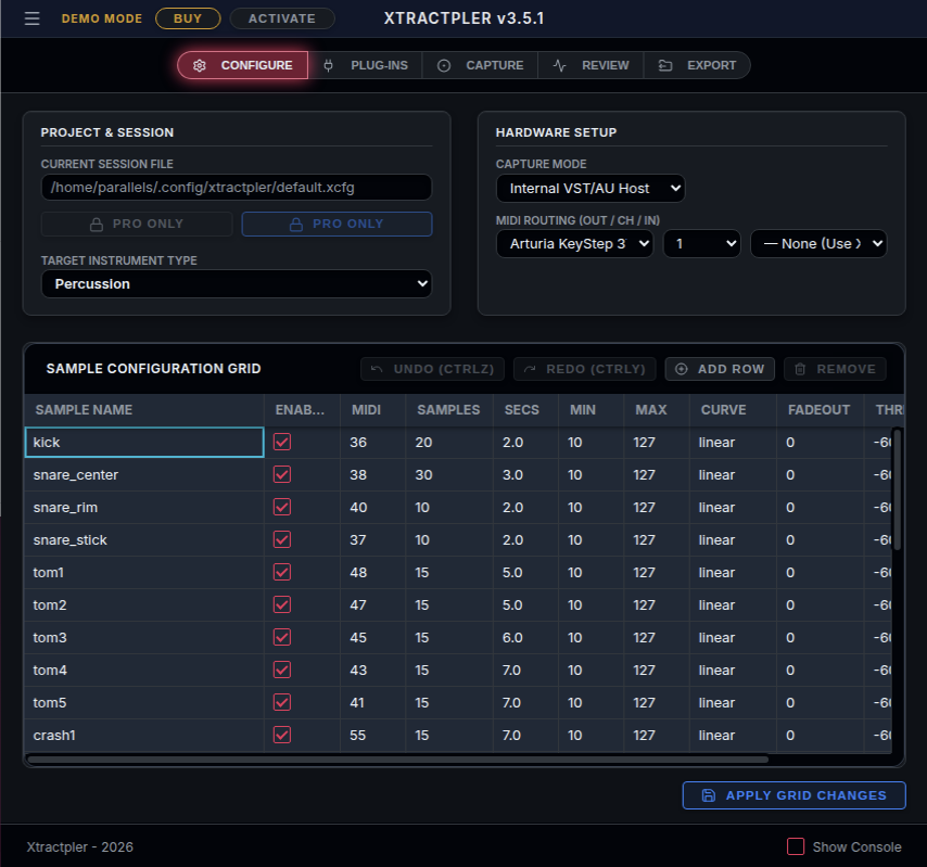 Xtractpler main screen on Linux